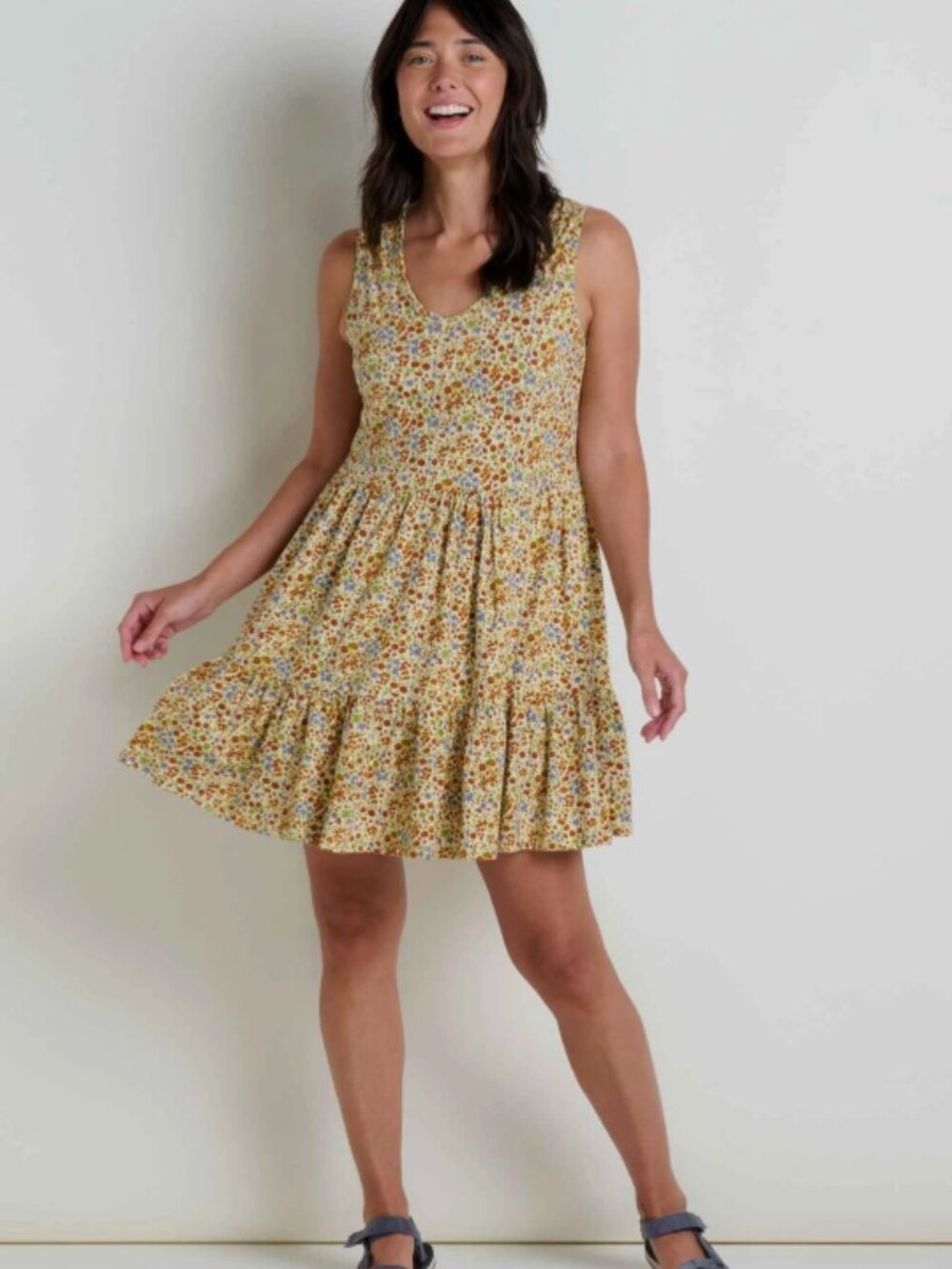 Toad & Co Marley Tiered Sleeveless Dress-Cinnamon Ditsy Print- Small